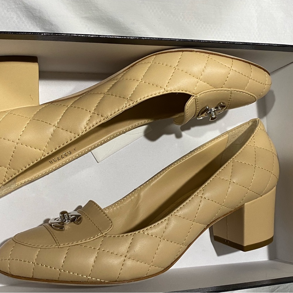 Chanel tan quilted leather classic hardware loafers